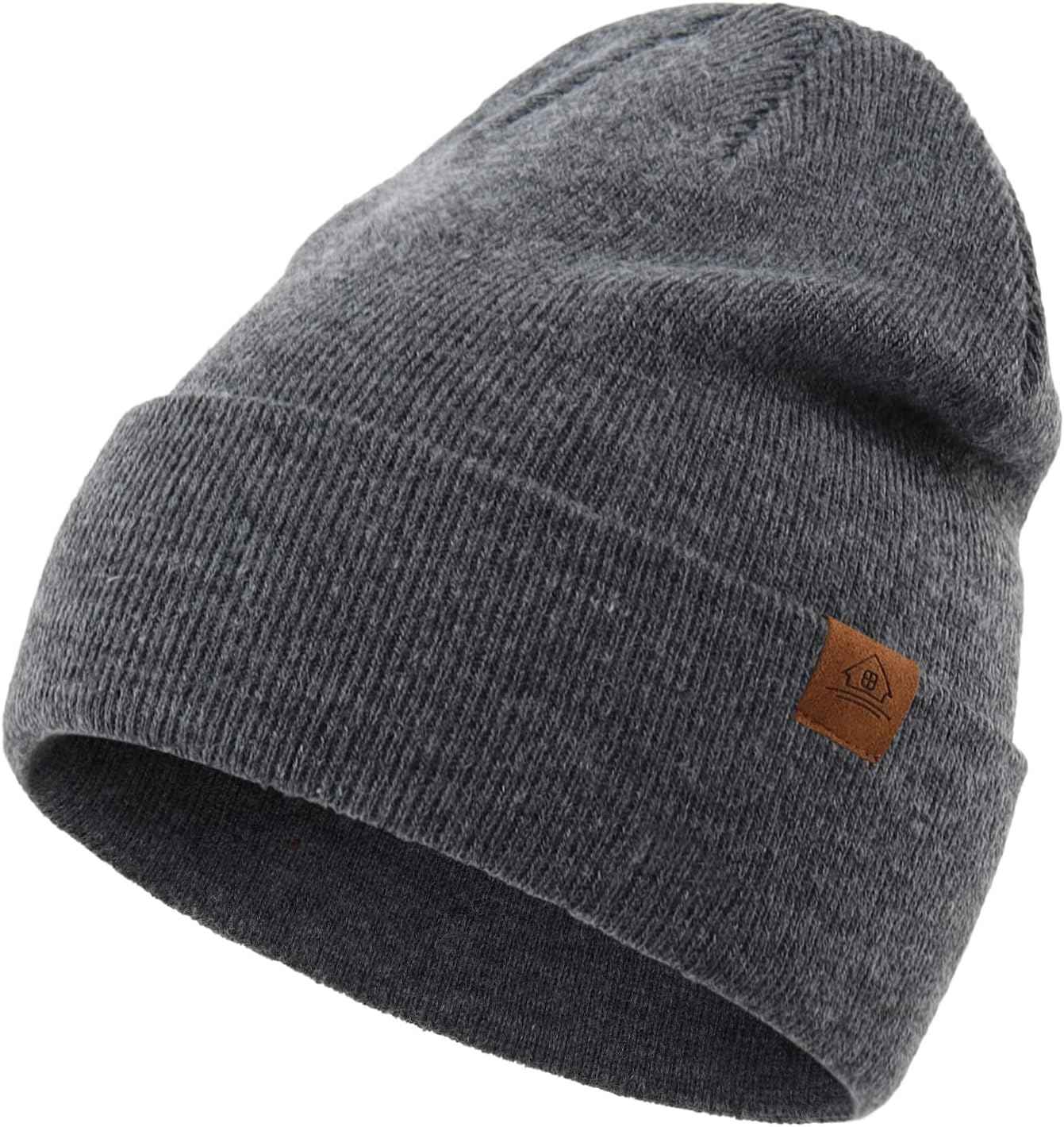 Charcoal Grey Leather Patch Beanie